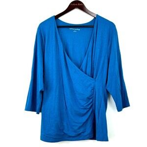Soft Surroundings Faux Wrap Top Shirt 2X Blue Surplice Stretch Soft Pima 1208H2